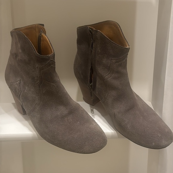 Isabel Marant Dicker Taupe Gray Suede Western Ankle Booties Size EU 38/US 8 - Picture 1 of 6